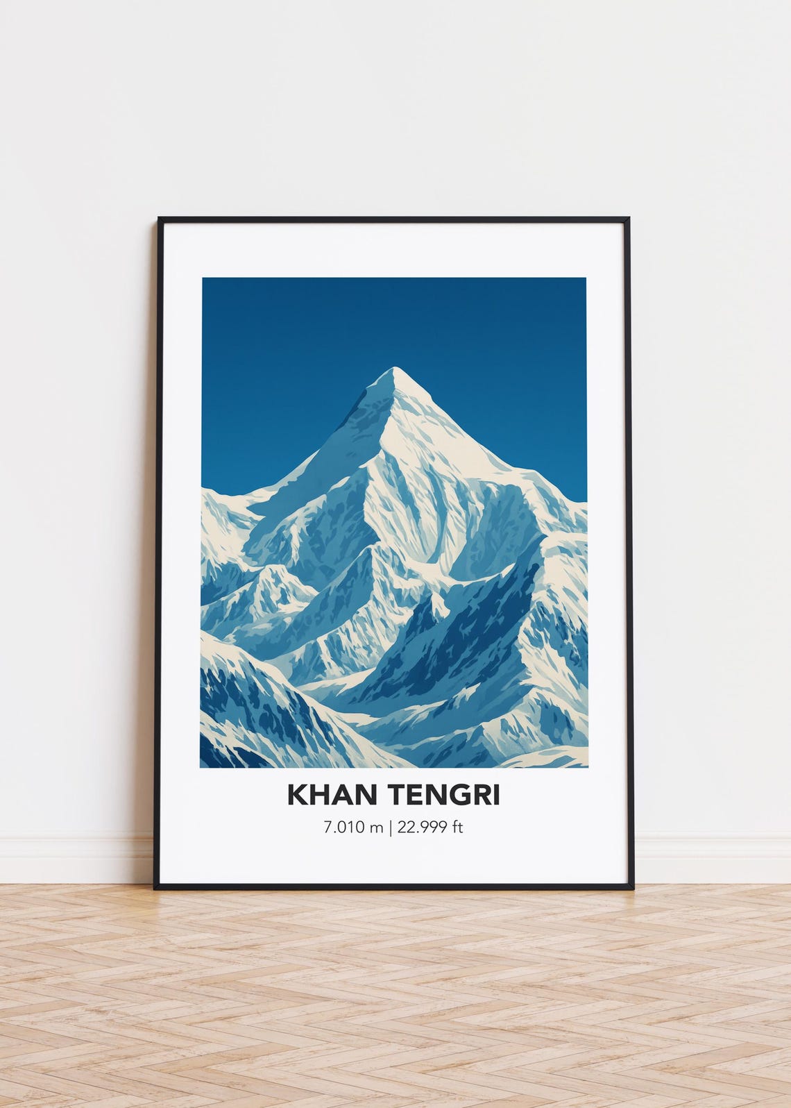 Khan Tengri Snow Capped Peak 7010 Meters Mountain Illustration Poster