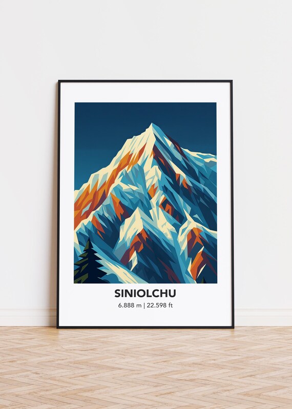 Siniolchu Mountain Illustration Art Print Modern Minimalist Poster