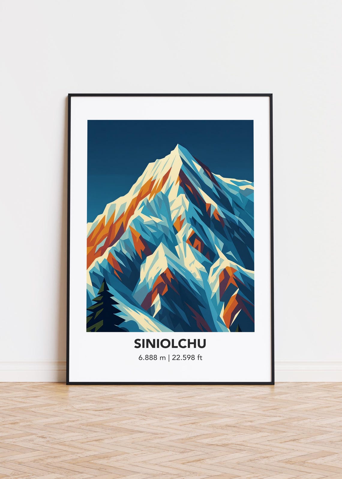 Siniolchu 6888m Dramatic Geometric Snowy Summit Modern Poster