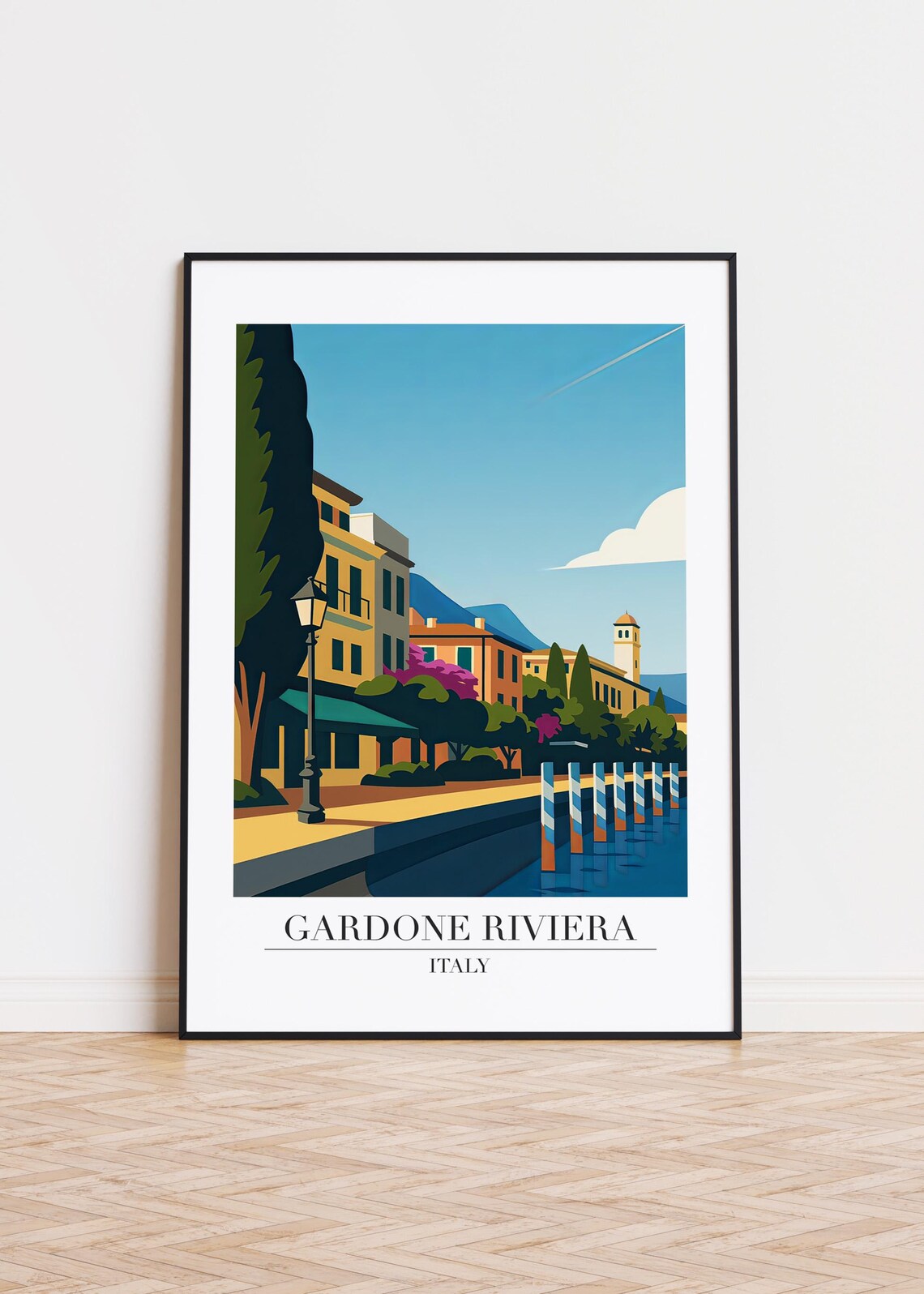 Gardone Riviera Italy Lake Garda Promenade Modern Travel Poster Art