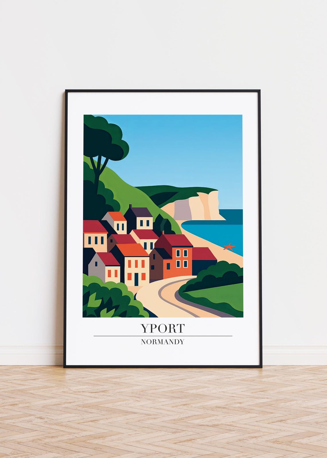 Yport Normandy Coastal Village Chalk Cliffs Vintage Travel Poster