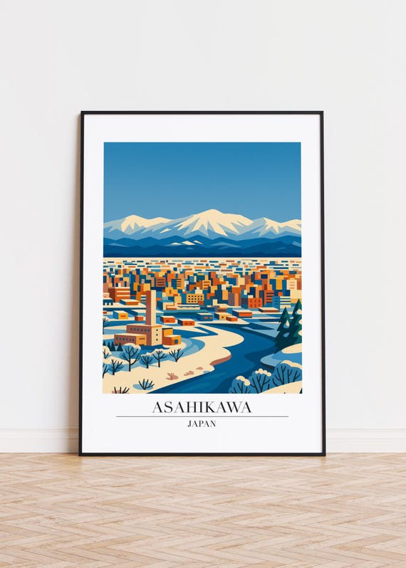 Asahikawa Cityscape Poster Modern Minimalist Art Print