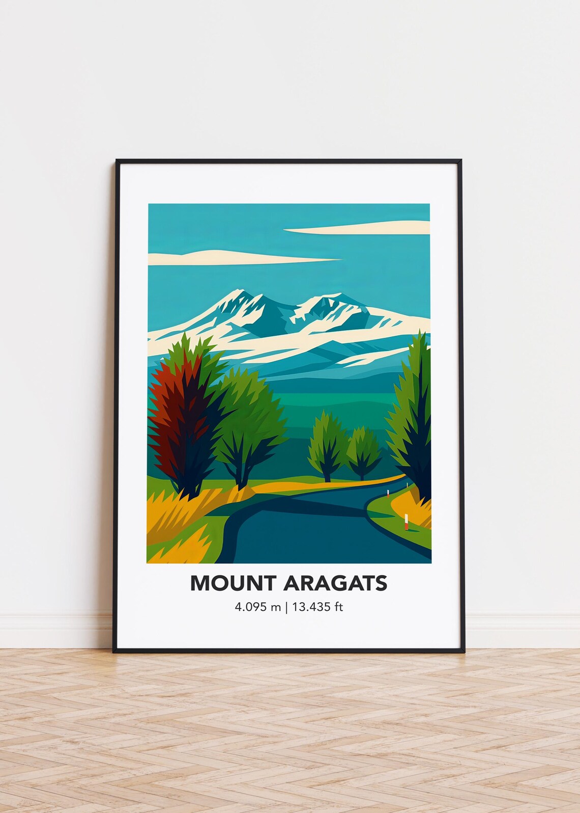 Mount Aragats Twin Peaks Road Elevation Illustrated Travel Poster