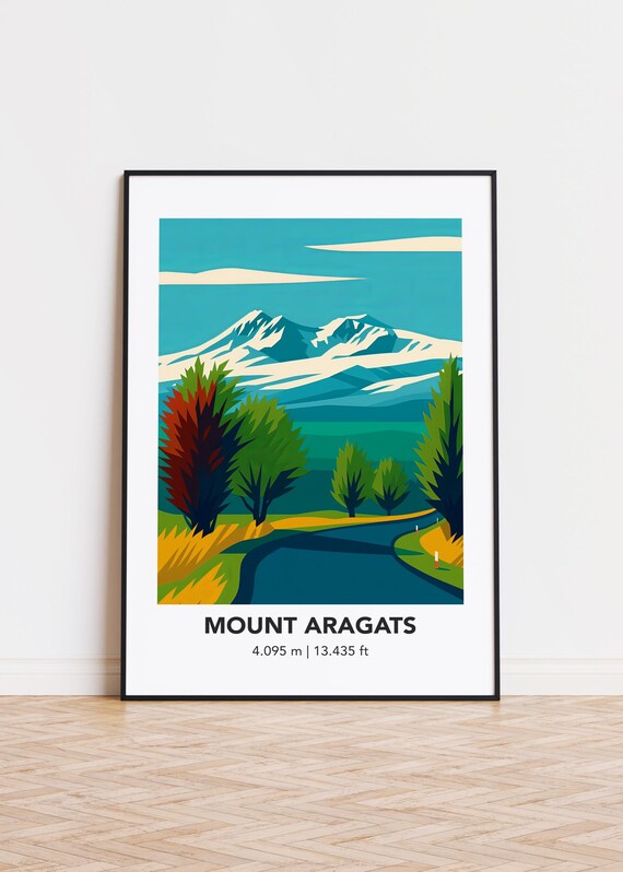 Mount Aragats Illustration Art Print Modern Mountain Poster