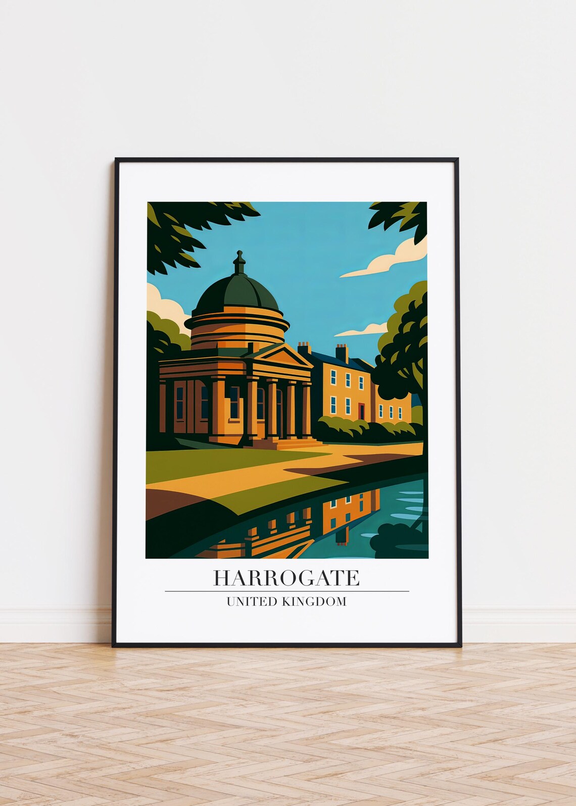 Harrogate United Kingdom Domed Hall Lakeside Retro Travel Poster