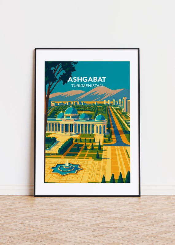 Ashgabat Turkmenistan Skyline Travel Poster