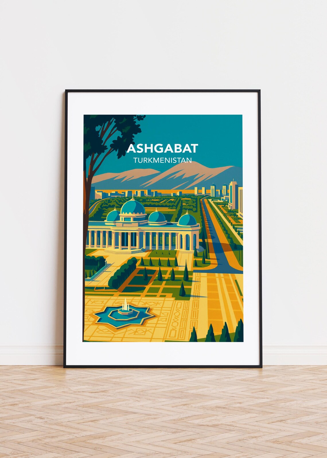 Ashgabat Turkmenistan Skyline Travel Poster