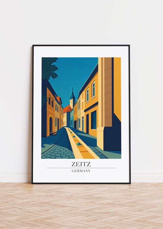Zeitz Germany Old Town Street Church Spire Geometric Travel Poster