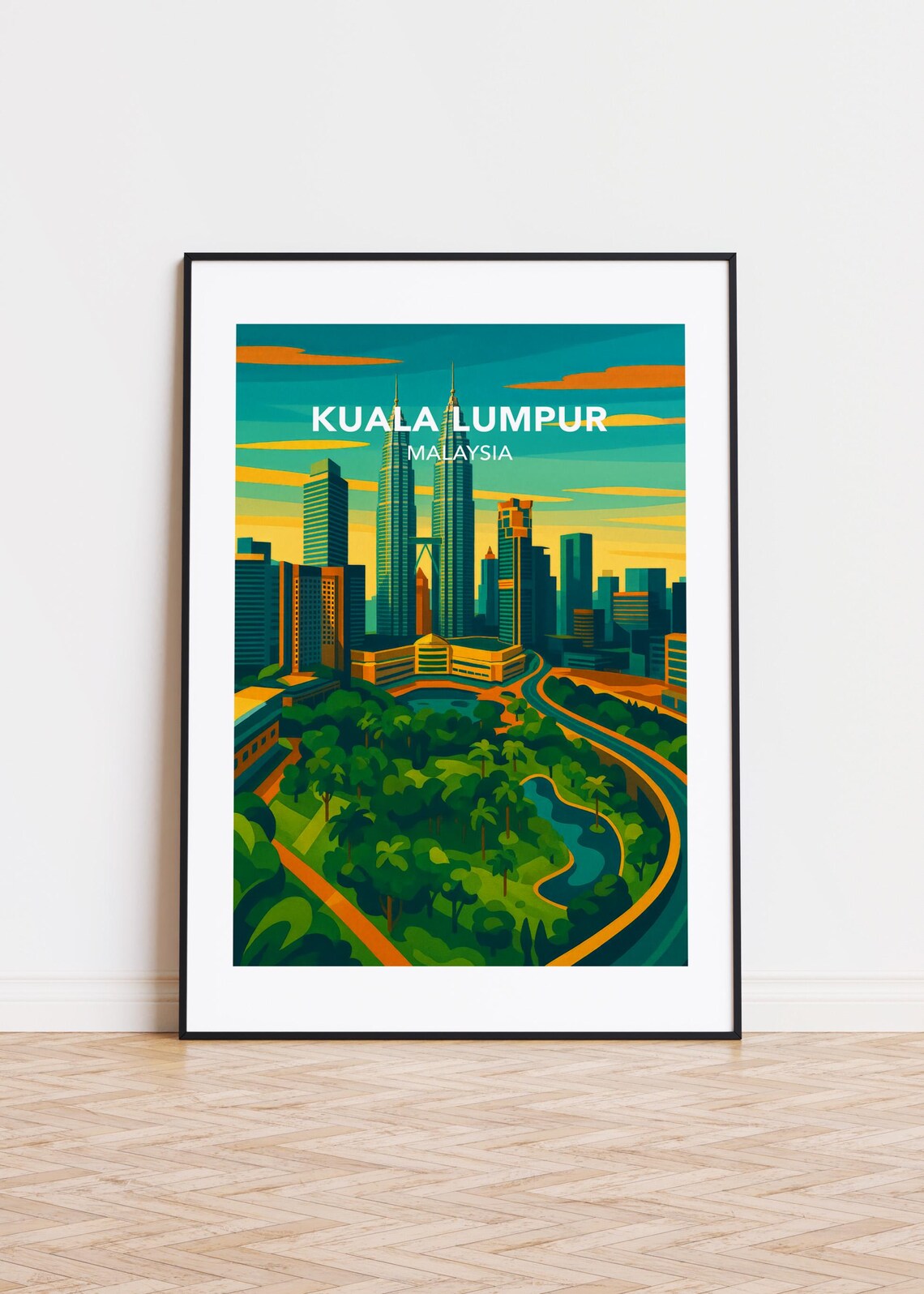 Kuala Lumpur Malaysia Petronas Towers Sunset Skyline Travel Poster