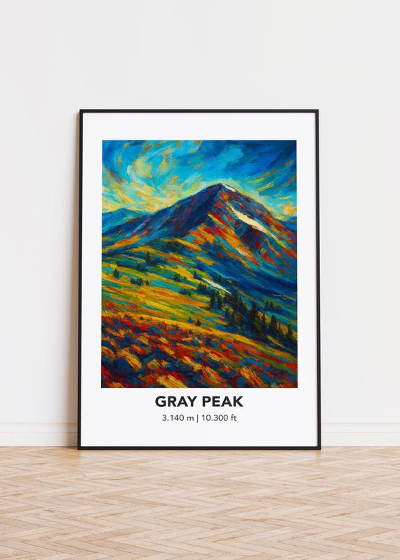 Gray Peak Mountain Print Modern Oil Painting Style Poster