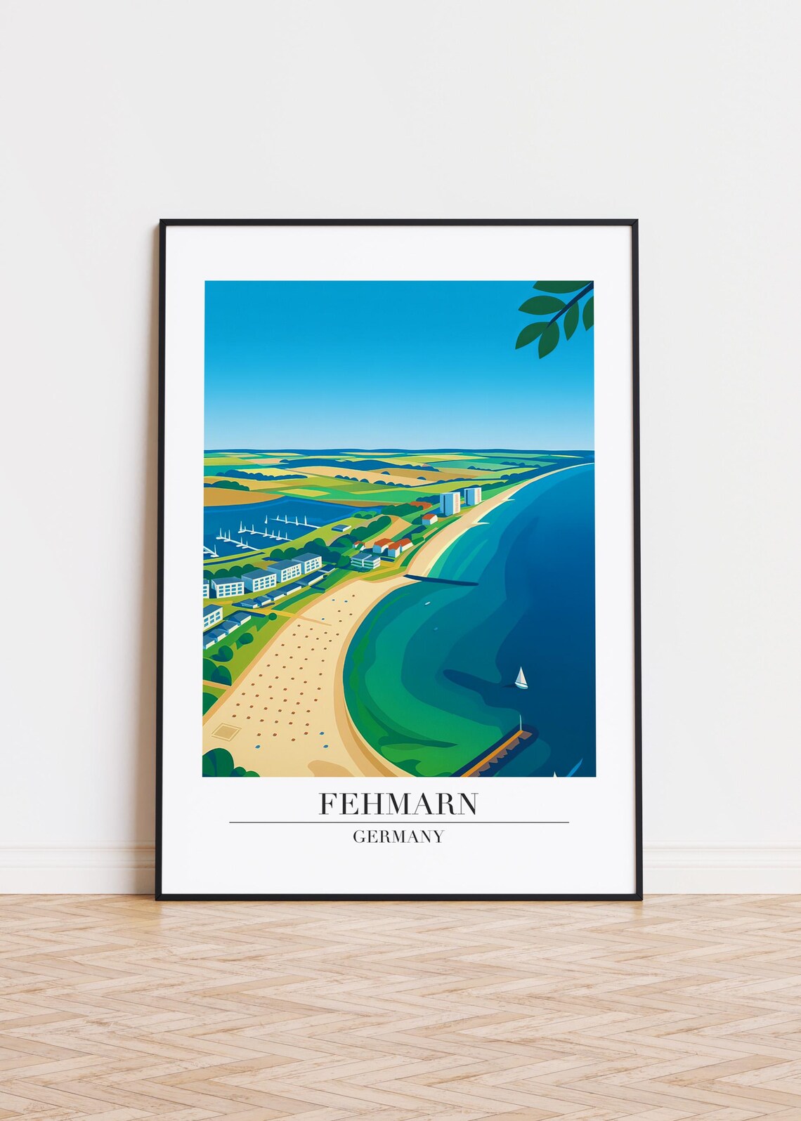 Fehmarn Germany Aerial Beach Island Colorful Modern Illustration Travel Poster