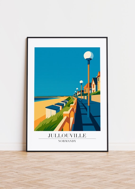 Jullouville Normandy Seaside Promenade Lamps Travel Art Poster
