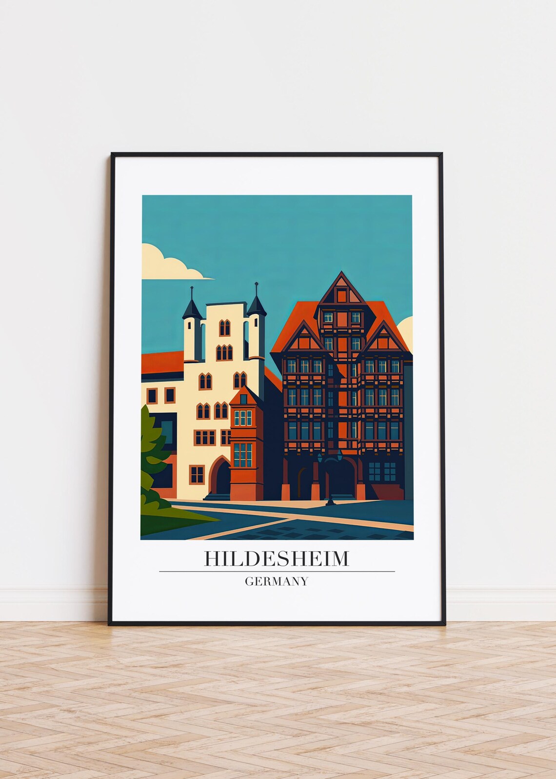 Hildesheim Germany Old Town Towers Historic Travel Art Poster