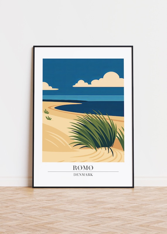 Rømø Denmark Sandy Beach Dune Grass Calm Blue Sea Travel Poster