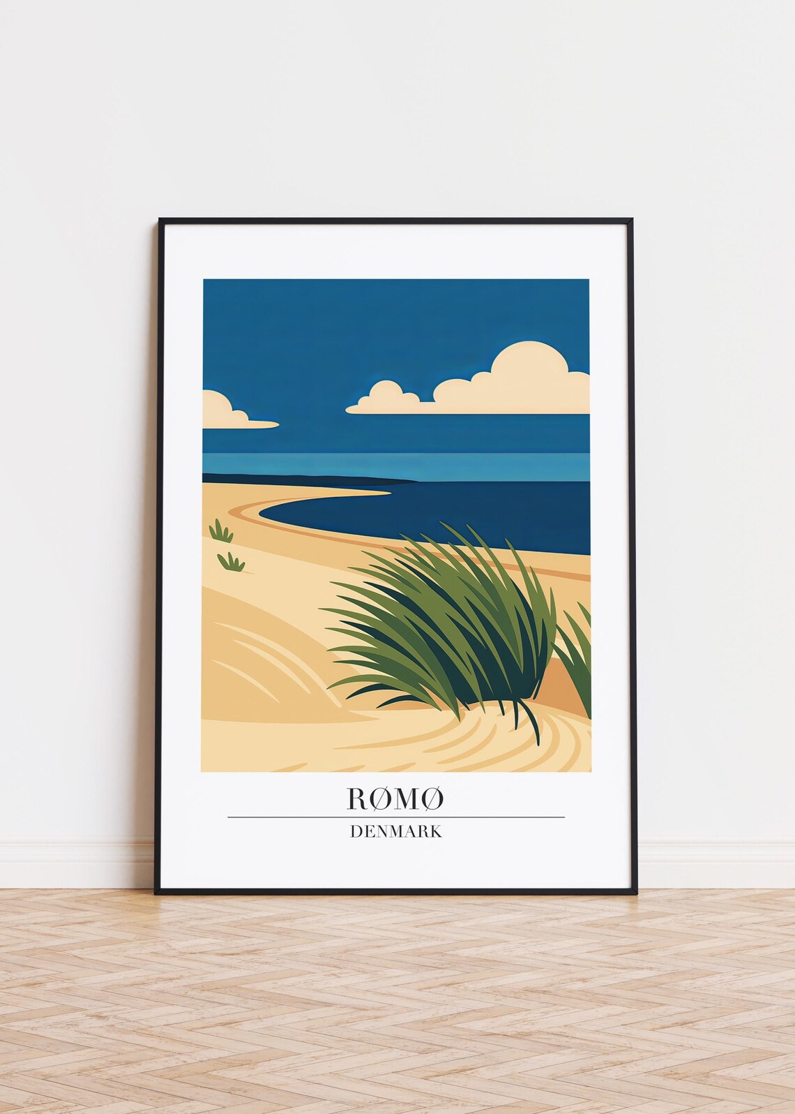 Rømø Denmark Sandy Beach Dune Grass Calm Blue Sea Travel Poster