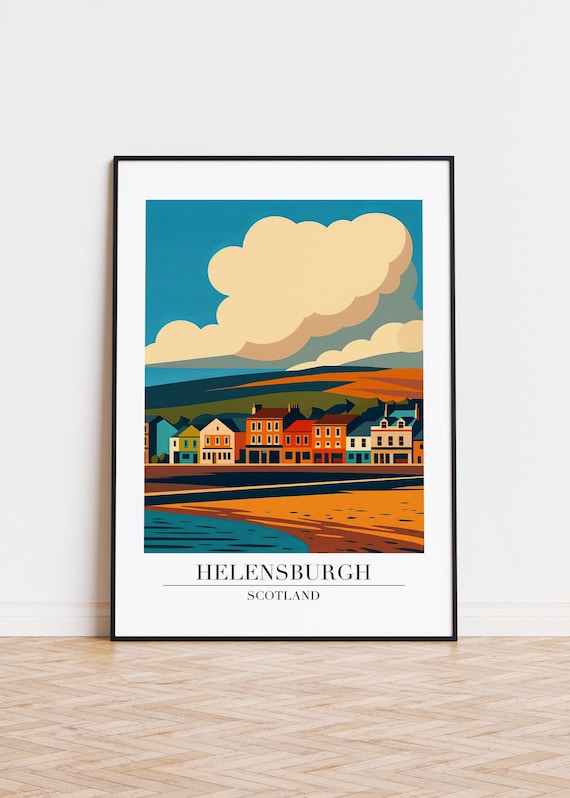 Helensburgh Scotland Travel Poster Waterfront Houses Coastal Decor