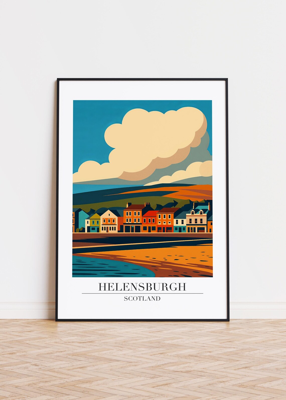 Helensburgh Scotland Travel Poster Waterfront Houses Coastal Decor