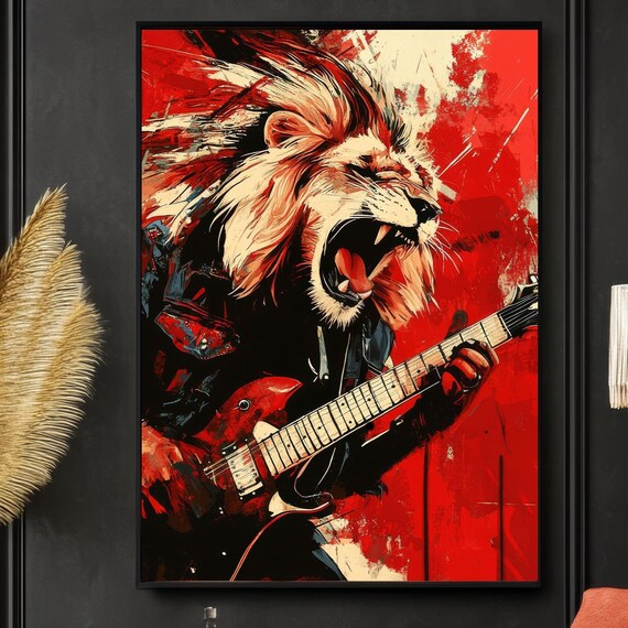 Lion Print, Abstract Music Rock Poster