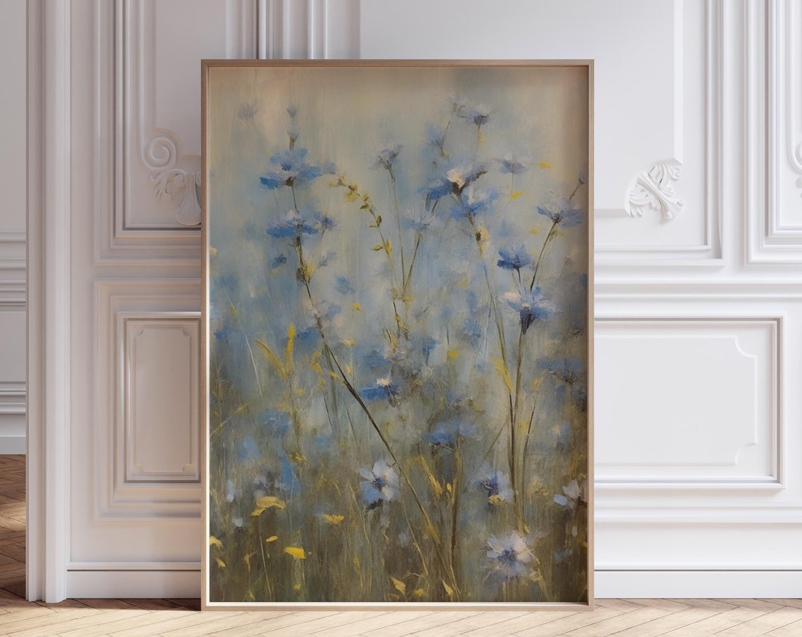 Soft Blue Cornflower Misty Meadow Impressionist Floral Art Poster