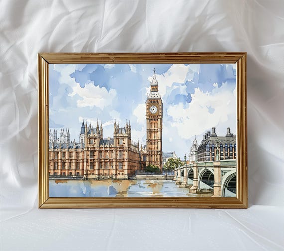 Big Ben London Watercolor Print, British Travel Poster