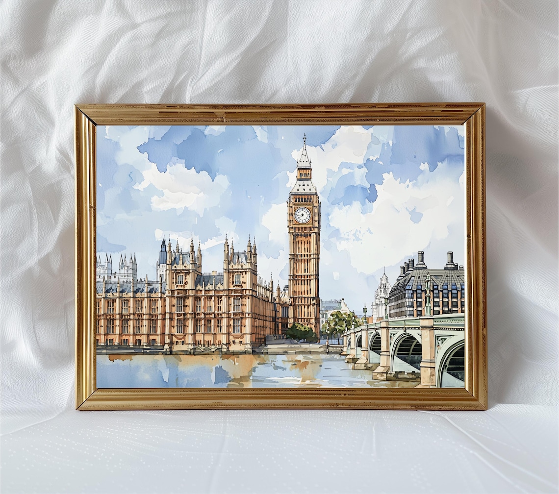 Big Ben London Watercolor Print, British Travel Poster
