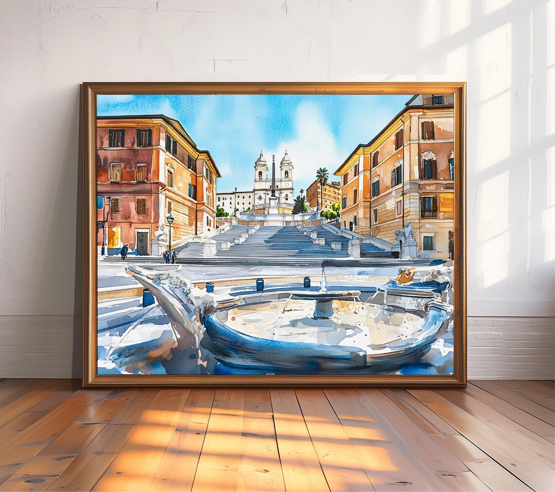 Spanish Steps Watercolor Print, Rome Italy Travel Poster