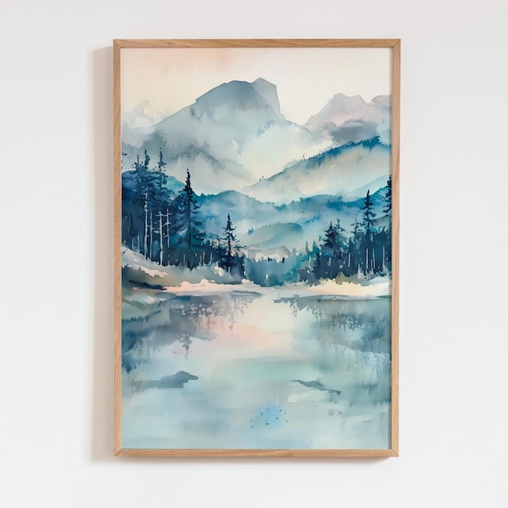 Rocky Mountains Dreamy Lake Reflection Wall Art Print