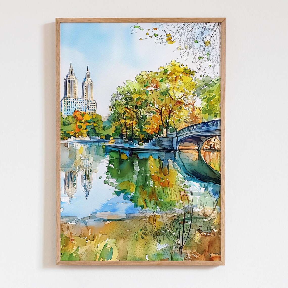 Watercolor Central Park NYC Autumn Bow Bridge Art Print