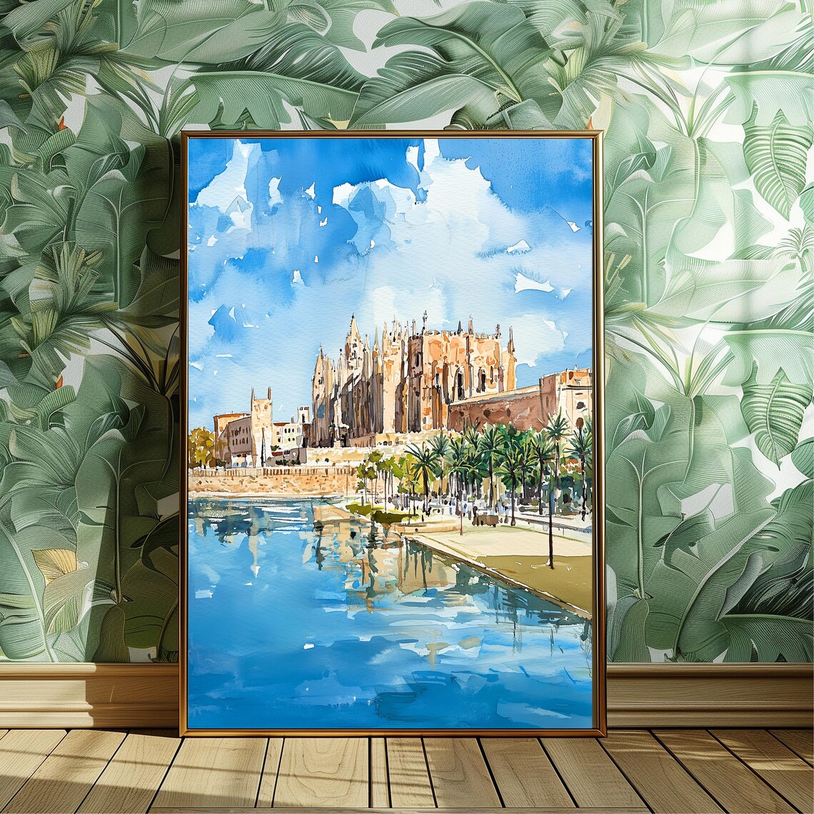 Palma De Mallorca Cathedral Watercolor Travel Poster