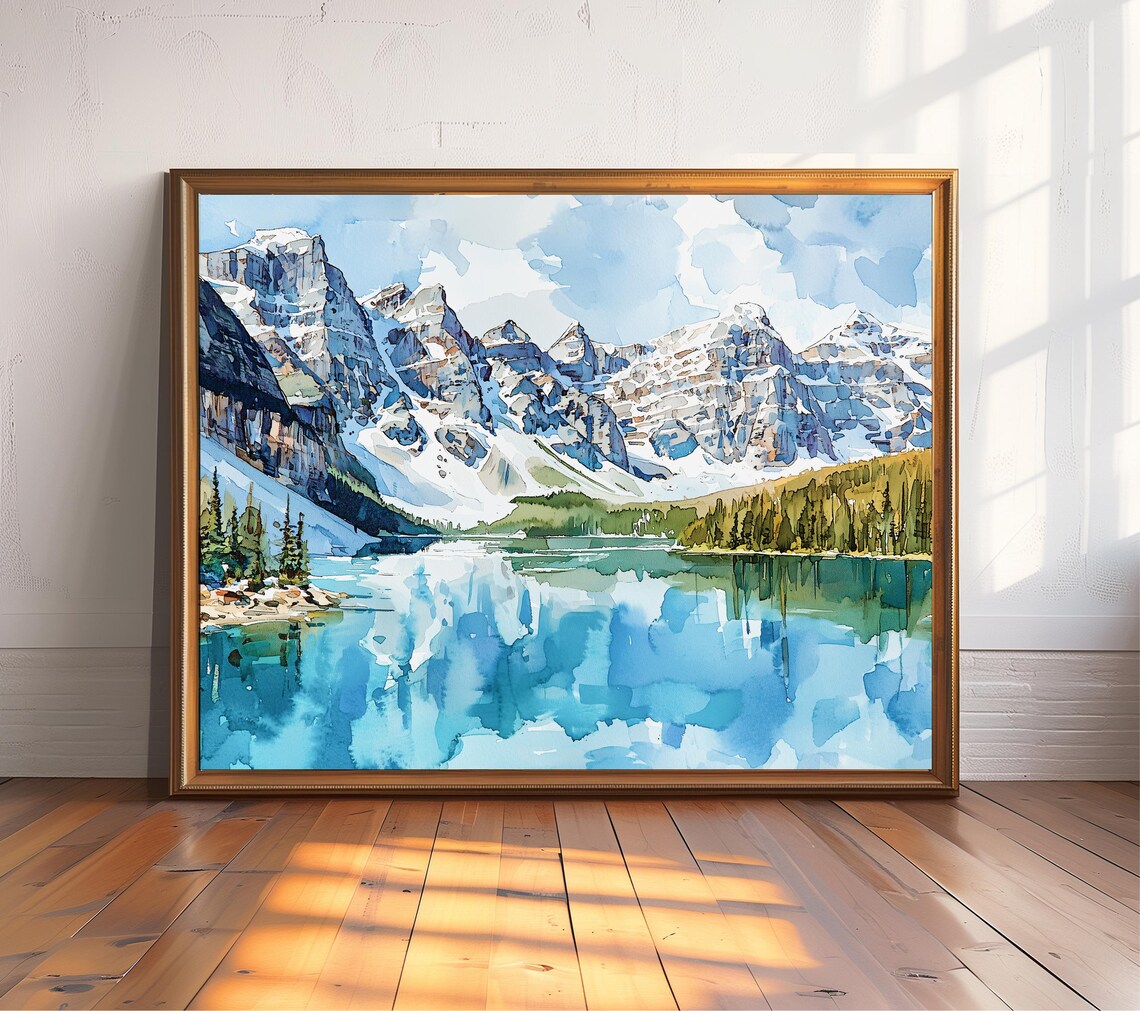 Banff Travel Poster, Moraine Lake Watercolor Art Print