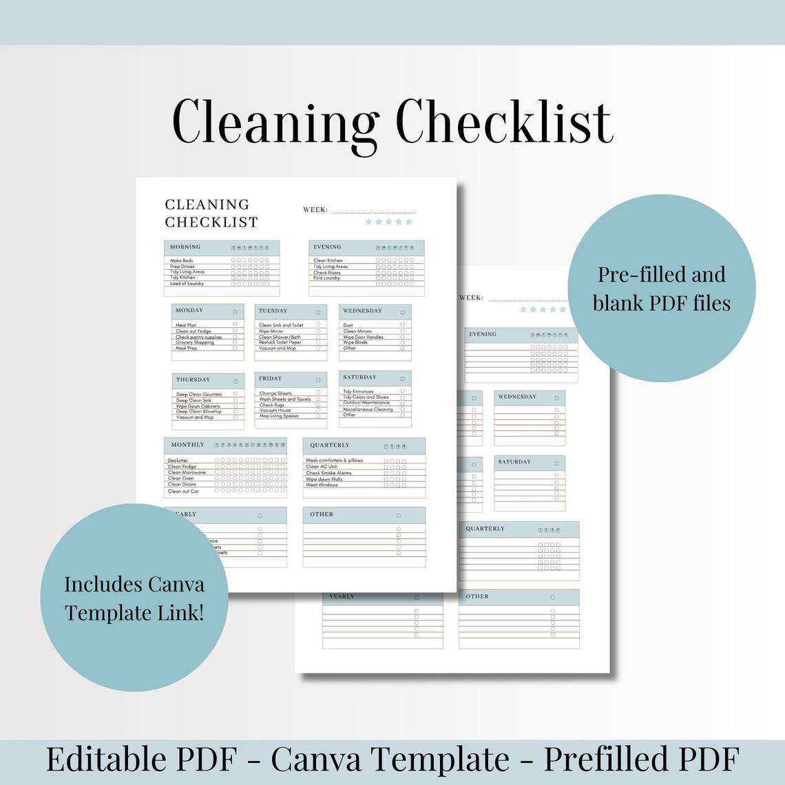 Cleaning Checklist, Editable Canva Template