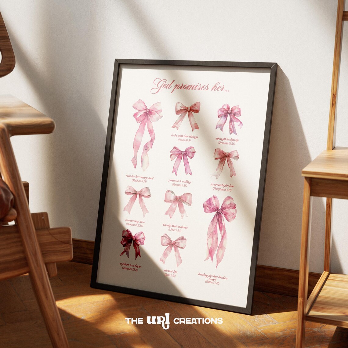 Pink Bows Christian Wall Art, Coquette Bible Verse - Image 3