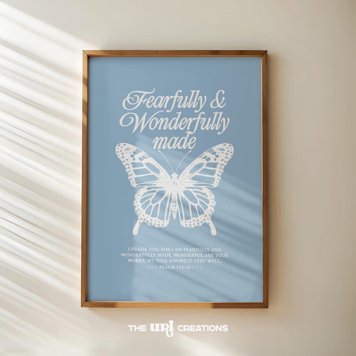 Christian Wall Art Light Blue Fearfully Wonderfully Made Print Boho Butterfly Prints Bible Verse Poster Aesthetic Dorm Decor
