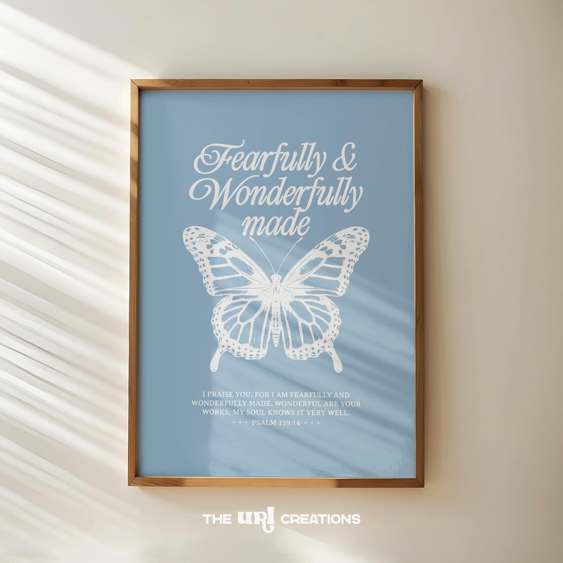 Fearfully and Wonderfully Made Butterfly Psalm 139 Verse Dusty Blue Poster