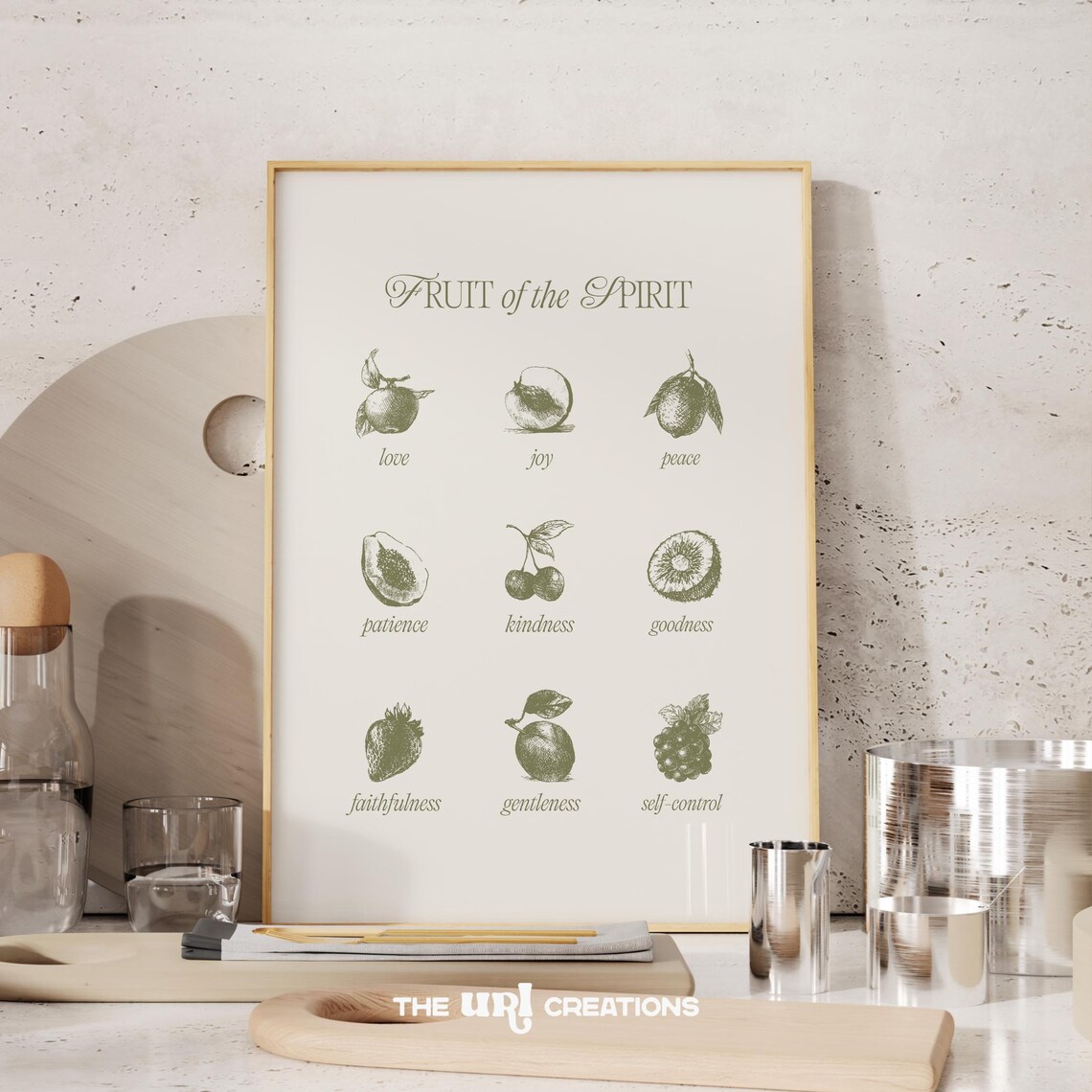 Fruit of the Spirit Sage Green Vintage Botanical Bible Verse Chart Poster - Image 2