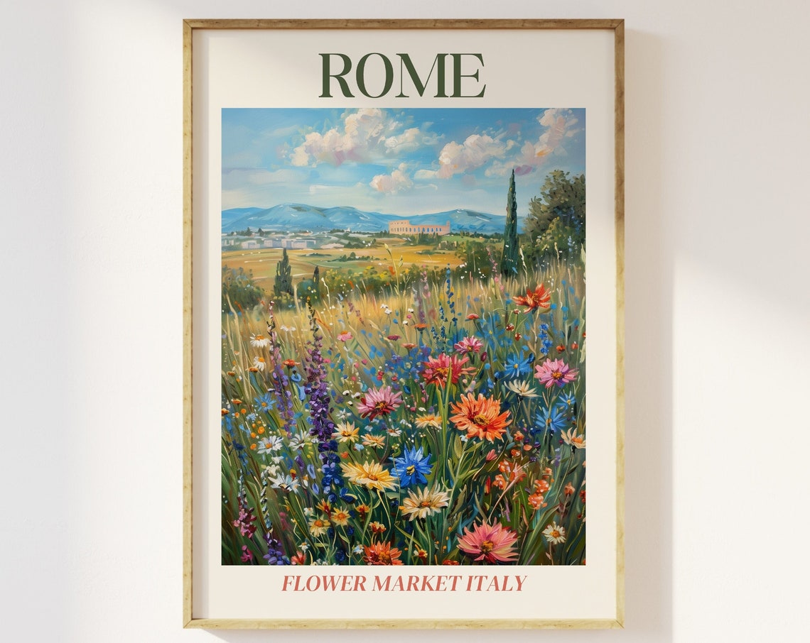 Flower Market Print Rome Italy Beautiful Flower Meadow Fields Flower Market Timeless Art Colourful Floral Poster Home Travel Poster Art