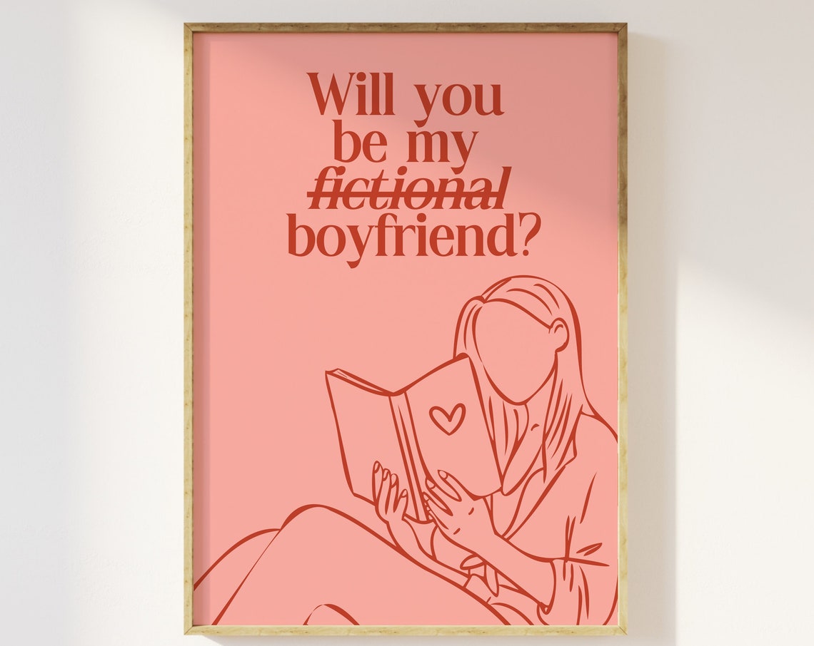 Will You Be My Fictional Boyfriend Reader Girl Line Art Poster