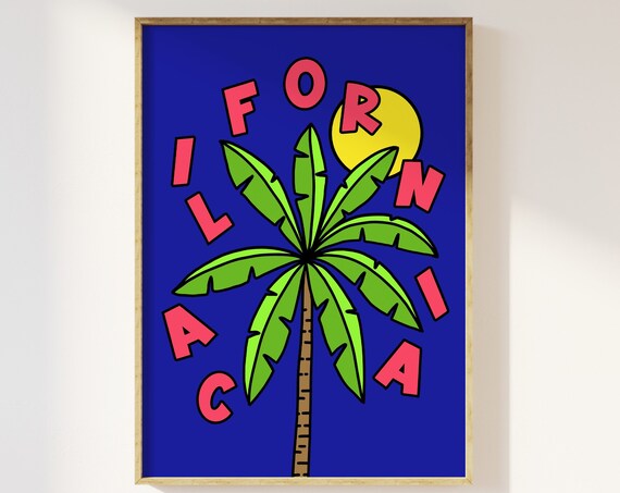California Palm Tree Sun Bold Pop Art Retro Travel Fun Poster