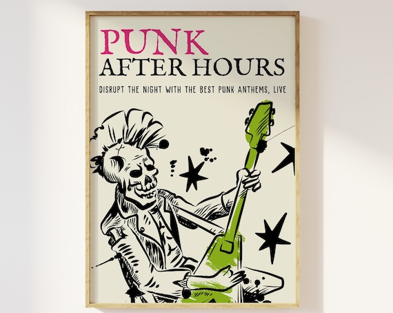 Punk After Hours Live Show Skull Guitarist Retro Music Poster