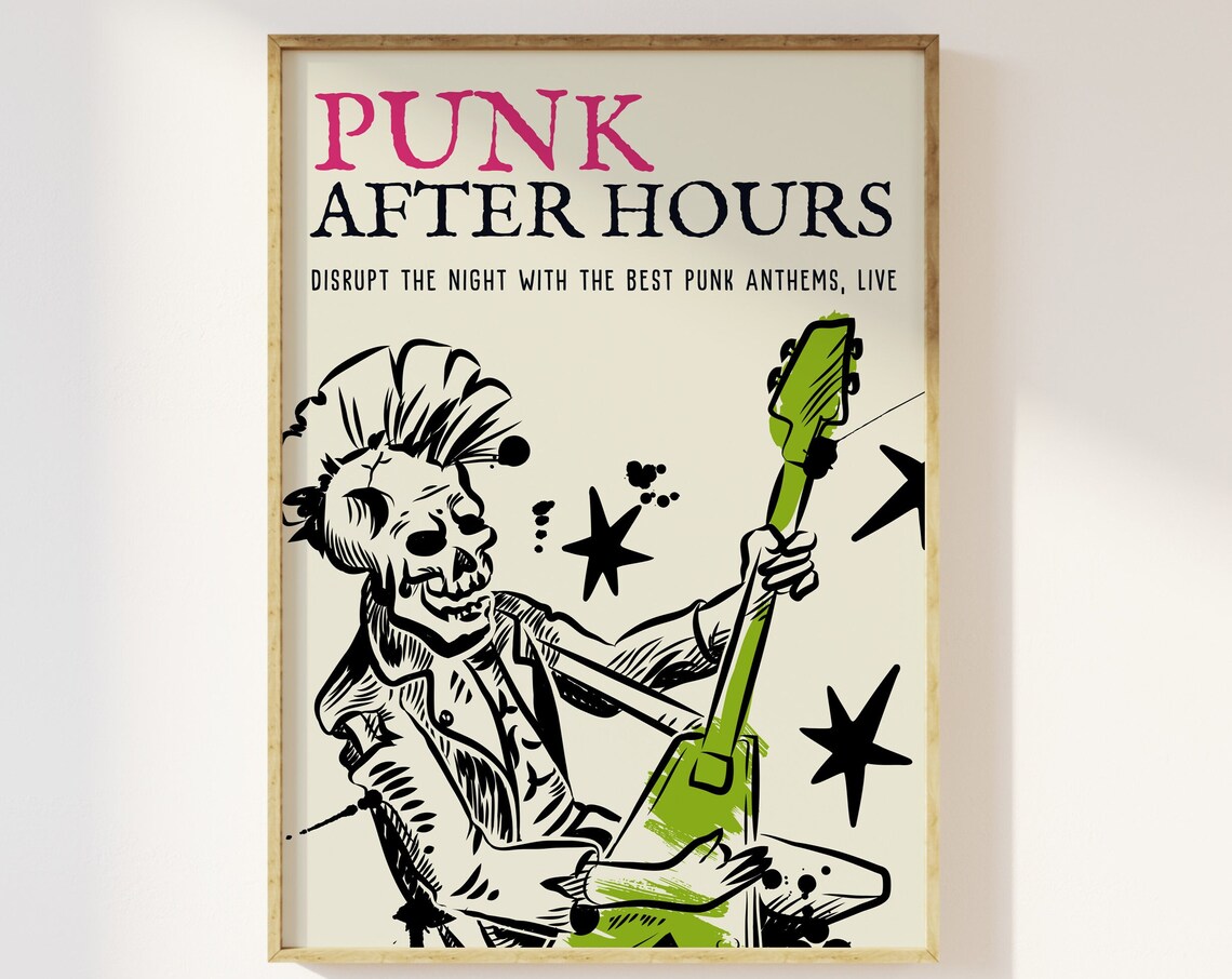 Punk After Hours Live Show Skull Guitarist Retro Music Poster