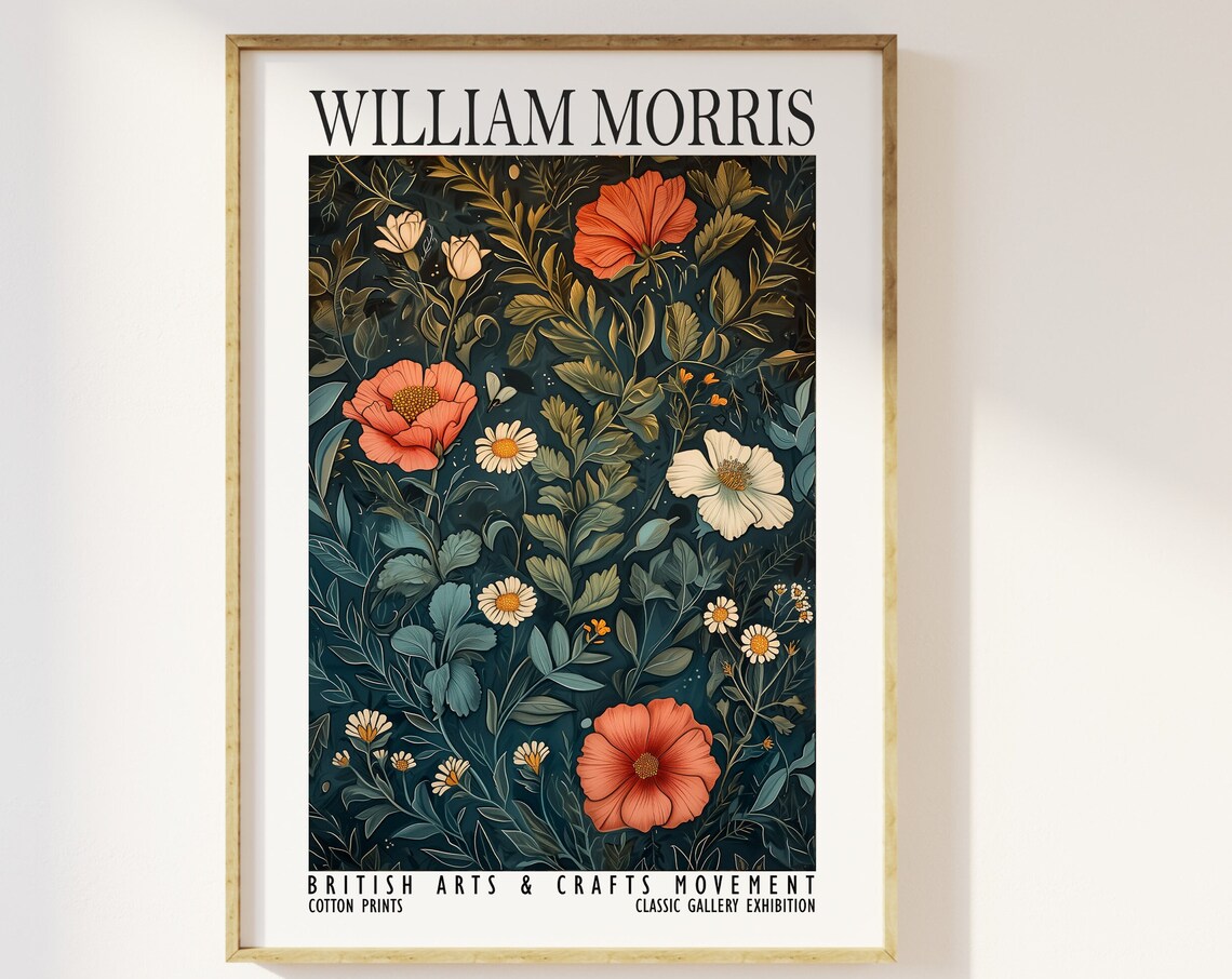 William Morris Dark Botanical Floral Night Garden Exhibition Poster