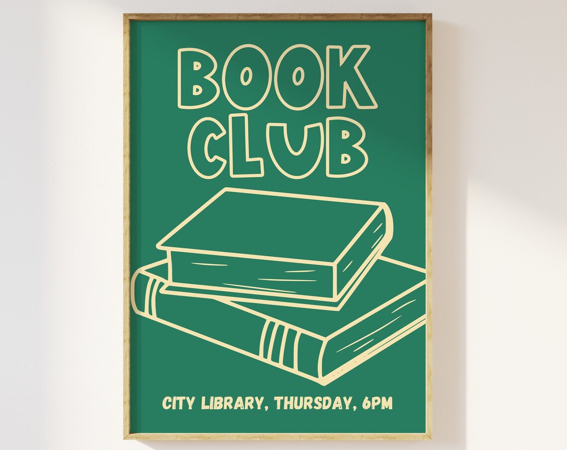 Book Club Retro Poster, 70s Office Reading Art