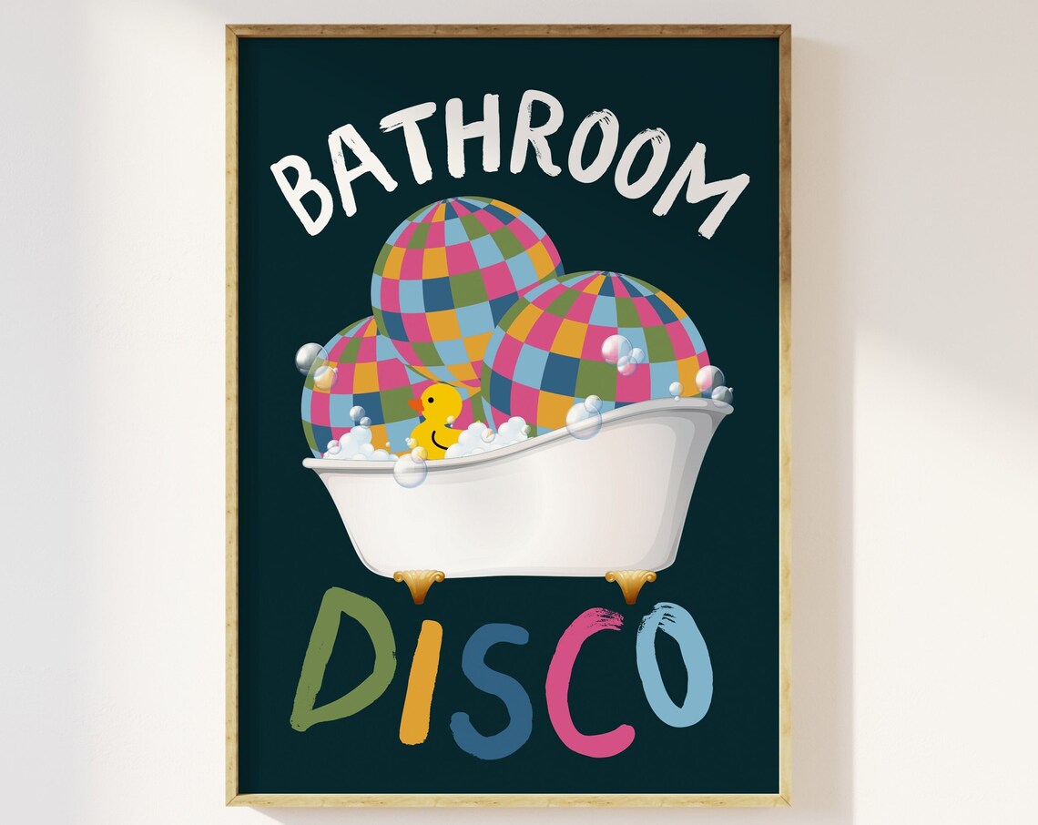 Bathroom Disco Retro Colourful Poster, Dopamine Decor