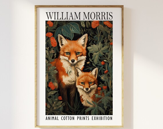 William Morris Fox And Cub Floral Animal Exhibition Art Poster