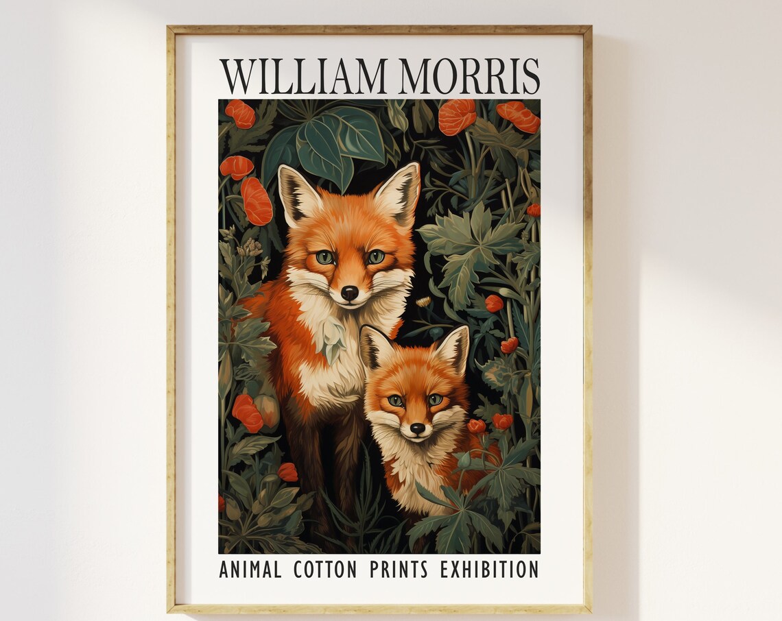 William Morris Fox And Cub Floral Animal Exhibition Art Poster