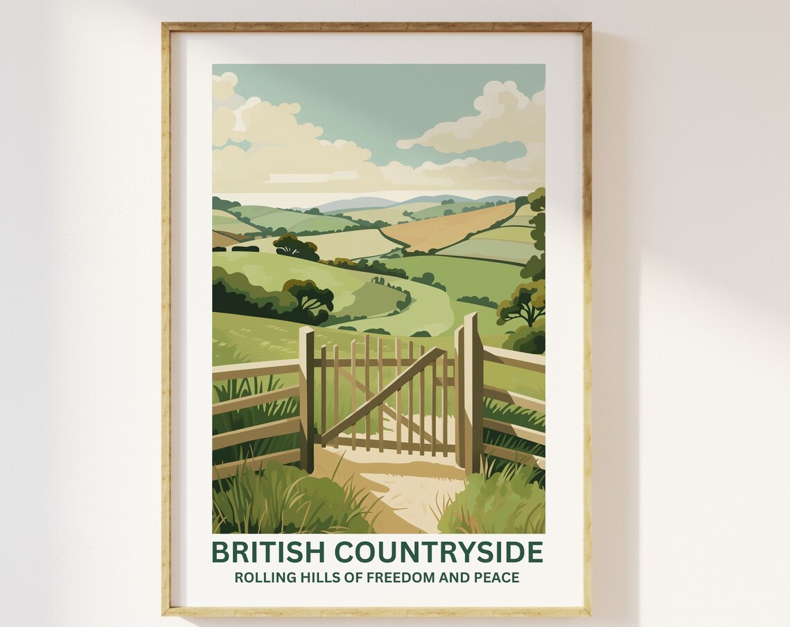 British Countryside Fields Art Print, Classic Landscape