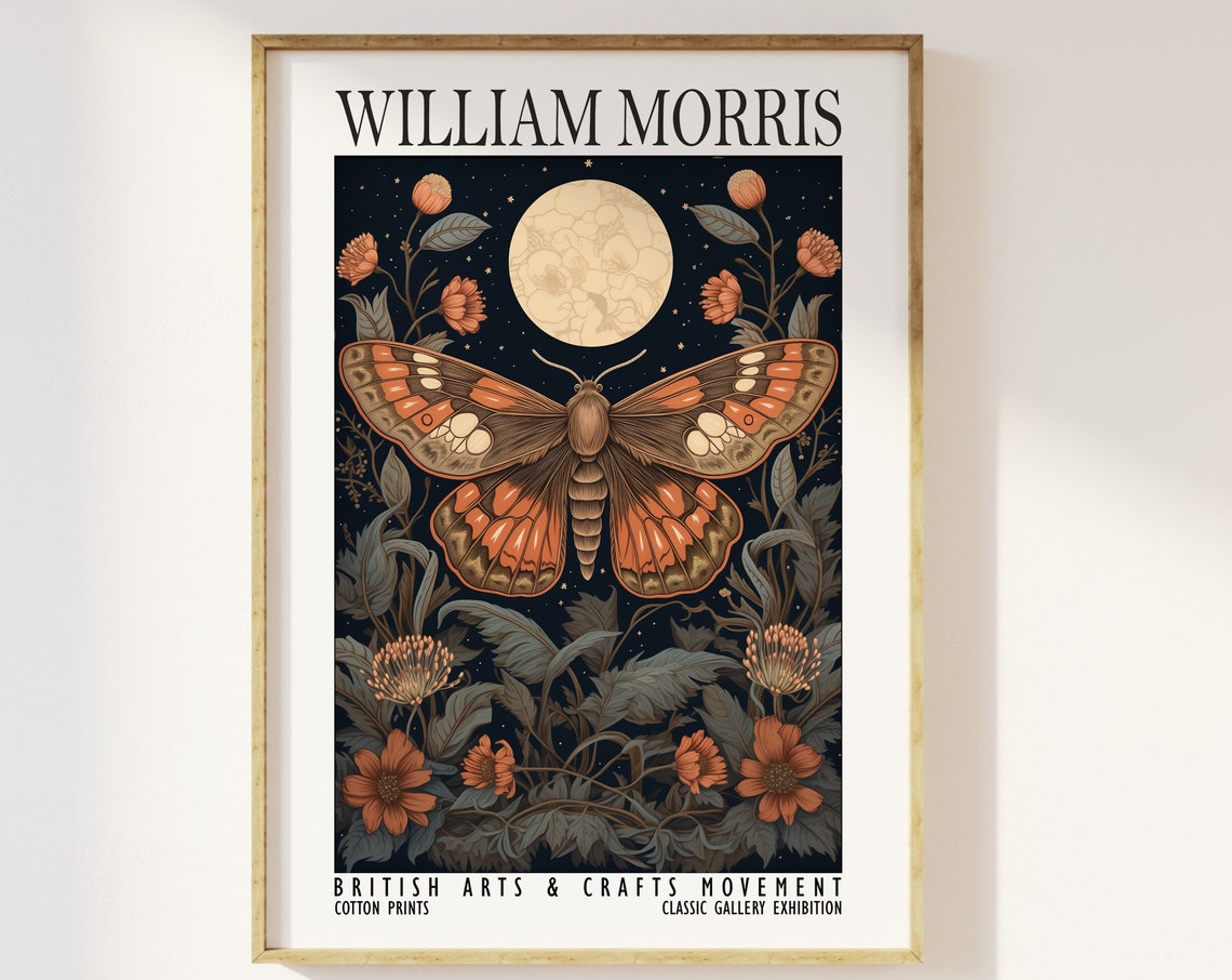 William Morris Night Moth Moon Floral Garden Exhibition Poster