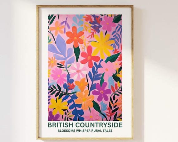 British Countryside Bold Flowers Poster, Floral Botanical