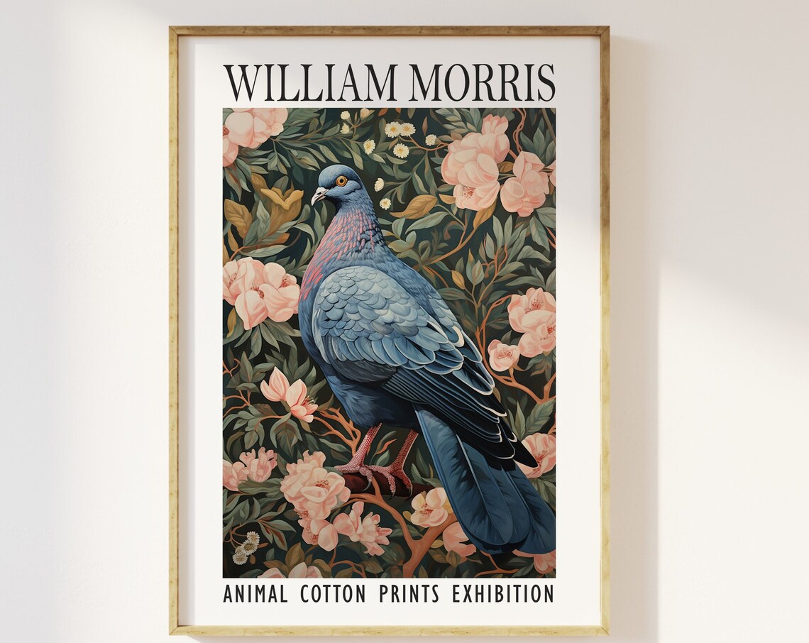 William Morris Blue Pigeon Blossom Animal Exhibition Art Poster