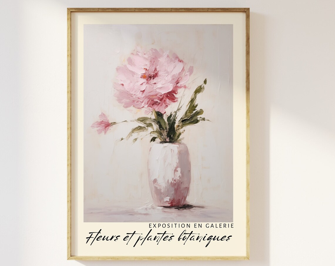Pink Peony Oil Painting Botanical Floral Gallery Exhibition Print